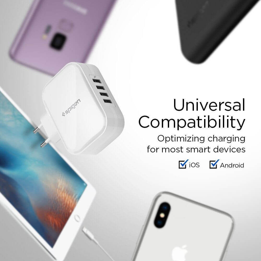 Spigen SteadiBoost F401 34W Oplader met 4 Universele USB Poorten Wit afbeelding 4