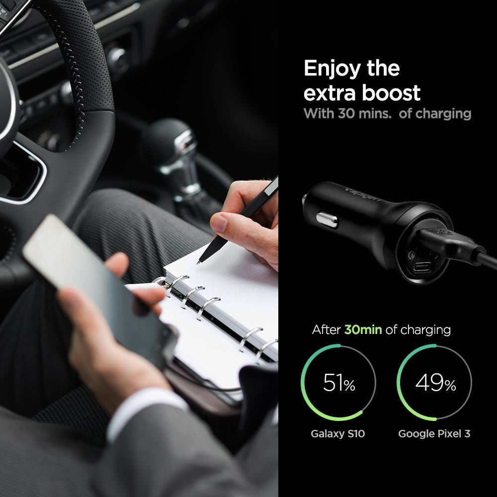 Spigen F31QC USB-C Quick Charge 45W Oplader Auto Zwart afbeelding 4