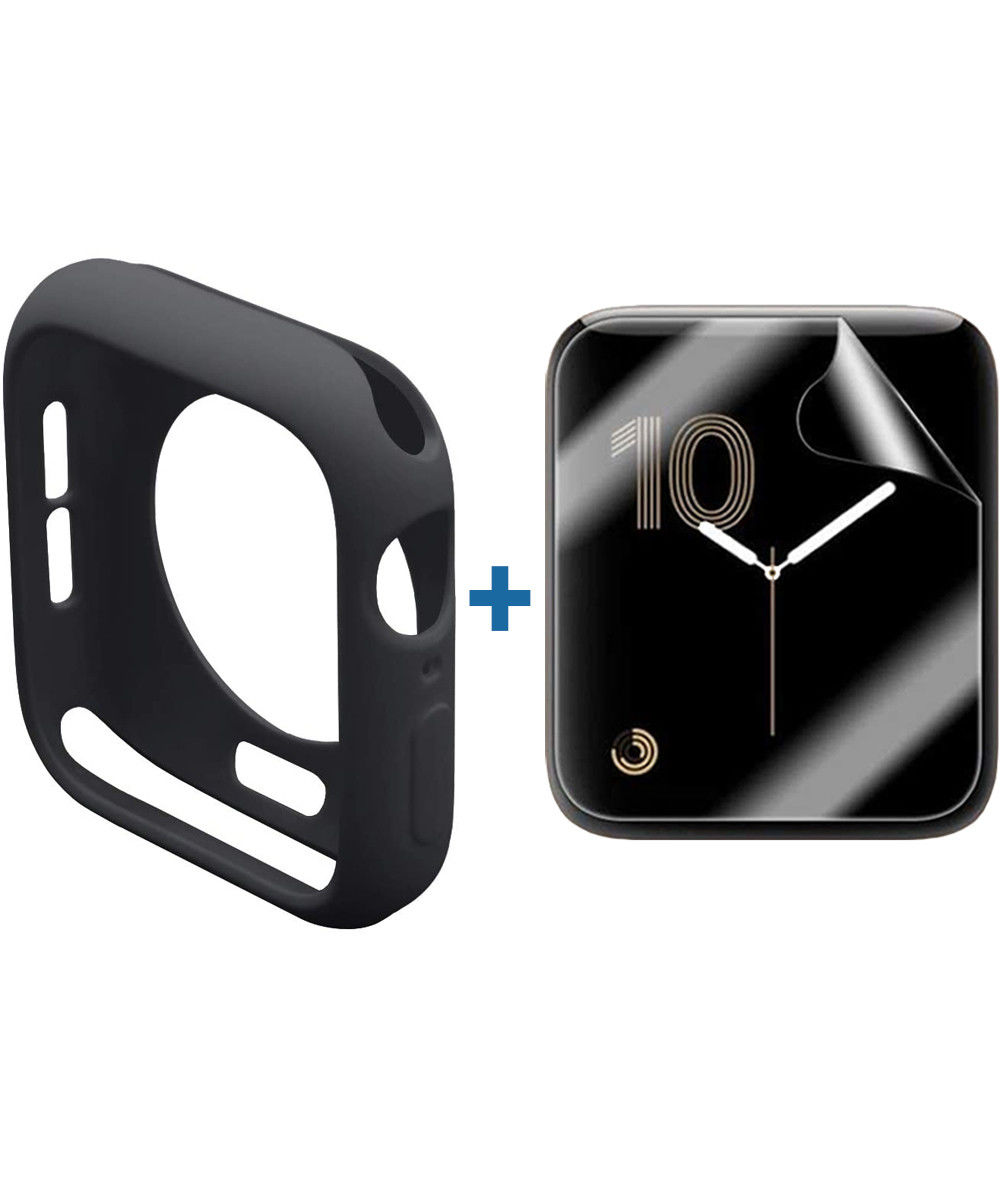 Apple Watch 40MM Hoesje Flexibel TPU met Folie Screenprotector Zwart afbeelding 1