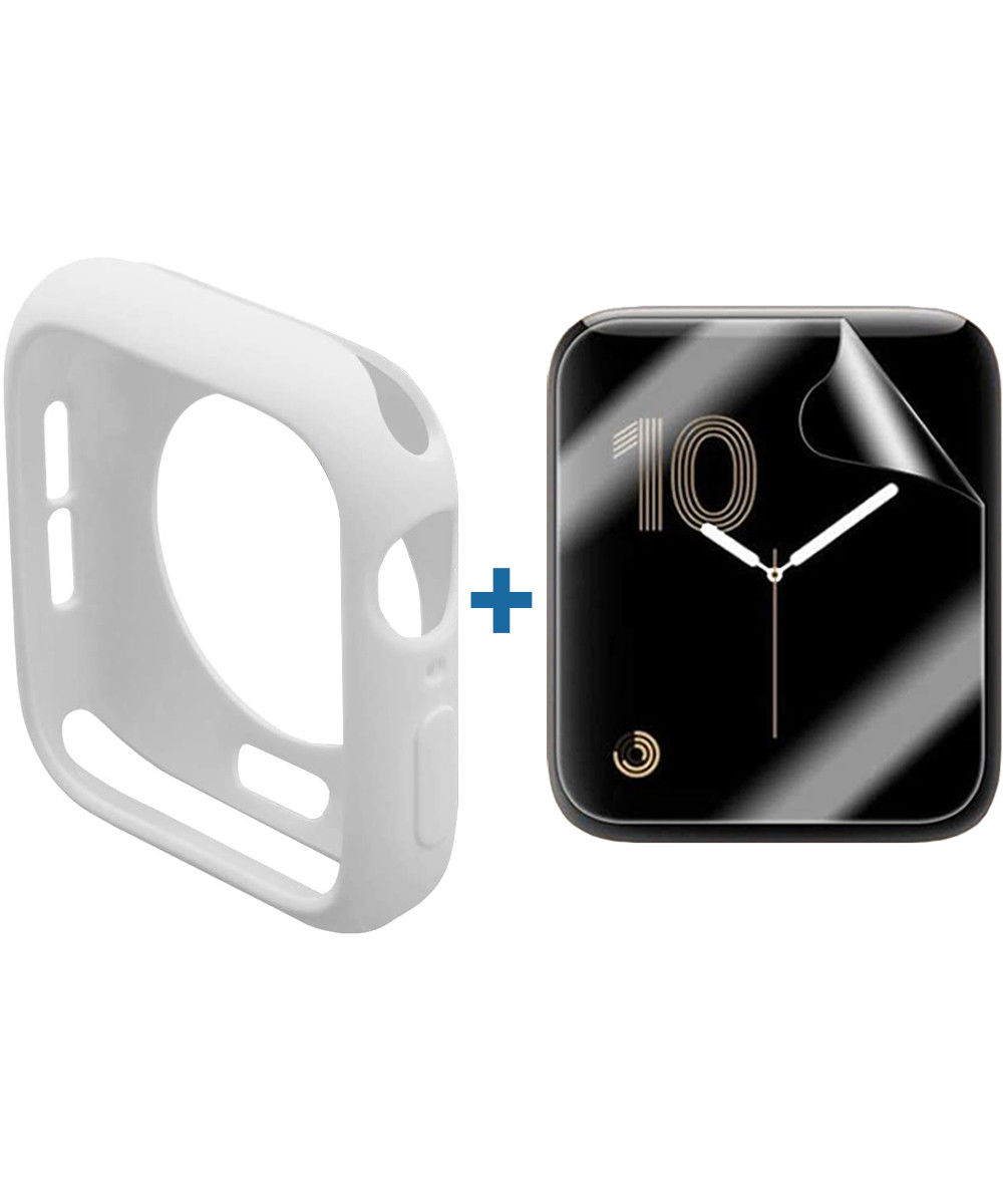 Apple Watch 44MM Hoesje Flexibel TPU met Folie Screenprotector Wit afbeelding 1