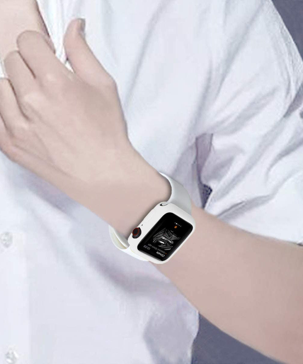 Apple Watch 44MM Hoesje Flexibel TPU met Folie Screenprotector Wit afbeelding 3