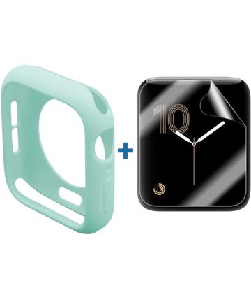 Apple Watch 44MM Hoesje Flexibel TPU met Folie Screenprotector Cyaan Cases
