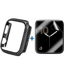Apple Watch 44MM Hoesje Carbon TPU Bumper met Screenprotector Zwart