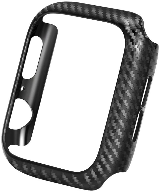 Apple Watch 44MM Hoesje Carbon TPU Bumper met Screenprotector Zwart afbeelding 3