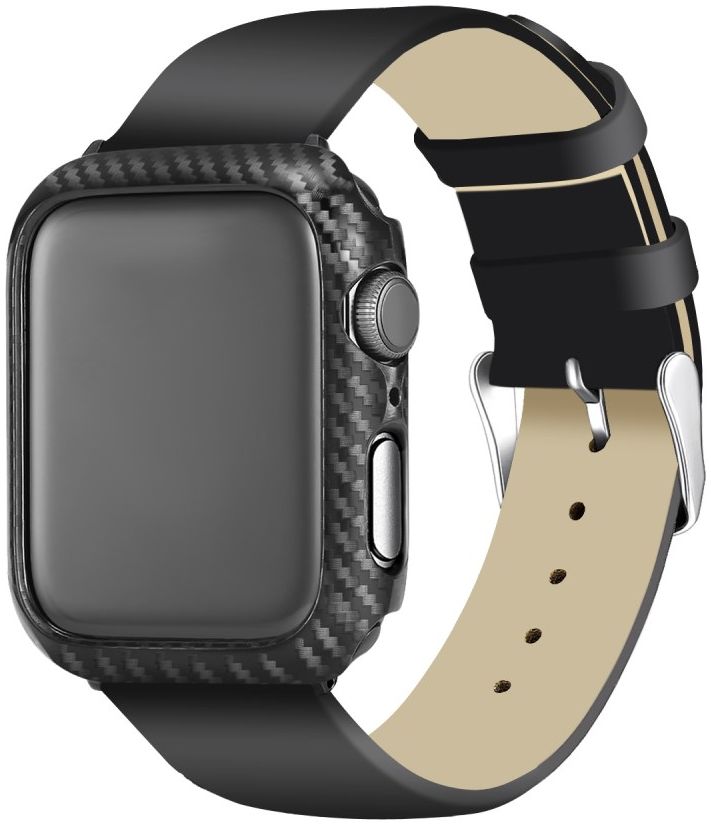 Apple Watch 44MM Hoesje Carbon TPU Bumper met Screenprotector Zwart afbeelding 2