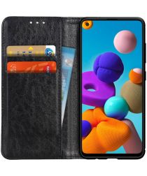Samsung Galaxy A21s Crazy Horse Leather Wallet Case Zwart