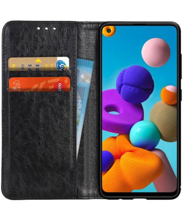 Samsung Galaxy A21s Crazy Horse Leather Wallet Case Zwart Hoesjes