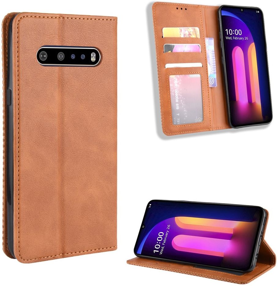 LG V60 Retro Stijl Kunstleren Portemonnee Hoesje Bruin afbeelding 11