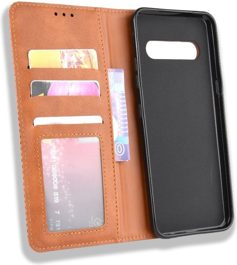 LG V60 Retro Stijl Kunstleren Portemonnee Hoesje Bruin afbeelding 9