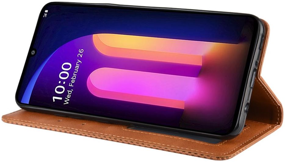 LG V60 Retro Stijl Kunstleren Portemonnee Hoesje Bruin afbeelding 10