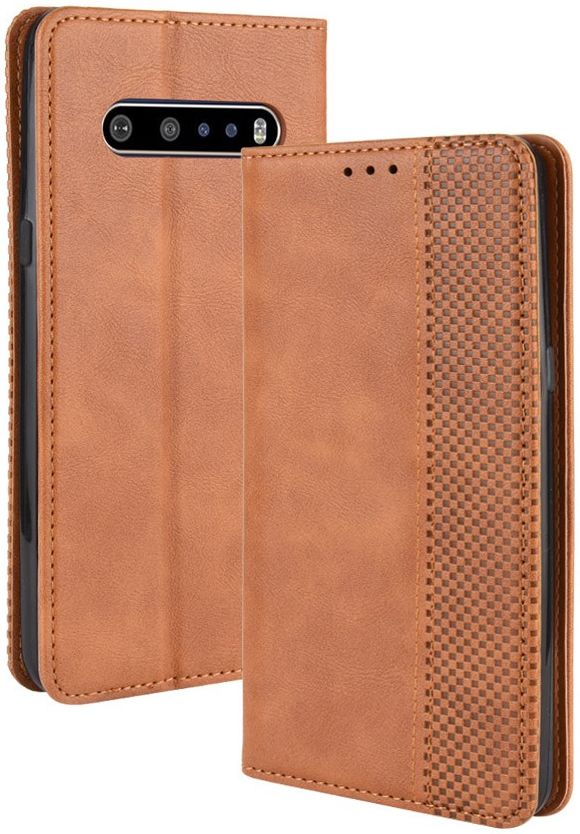 LG V60 Retro Stijl Kunstleren Portemonnee Hoesje Bruin afbeelding 2