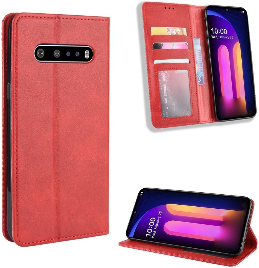 LG V60 Retro Stijl Kunstleren Portemonnee Hoesje Rood afbeelding 9