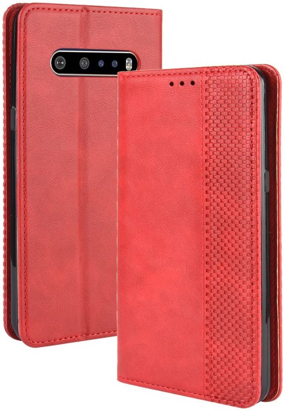 LG V60 Retro Stijl Kunstleren Portemonnee Hoesje Rood afbeelding 2
