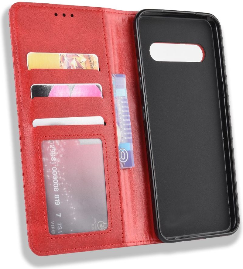 LG V60 Retro Stijl Kunstleren Portemonnee Hoesje Rood afbeelding 4