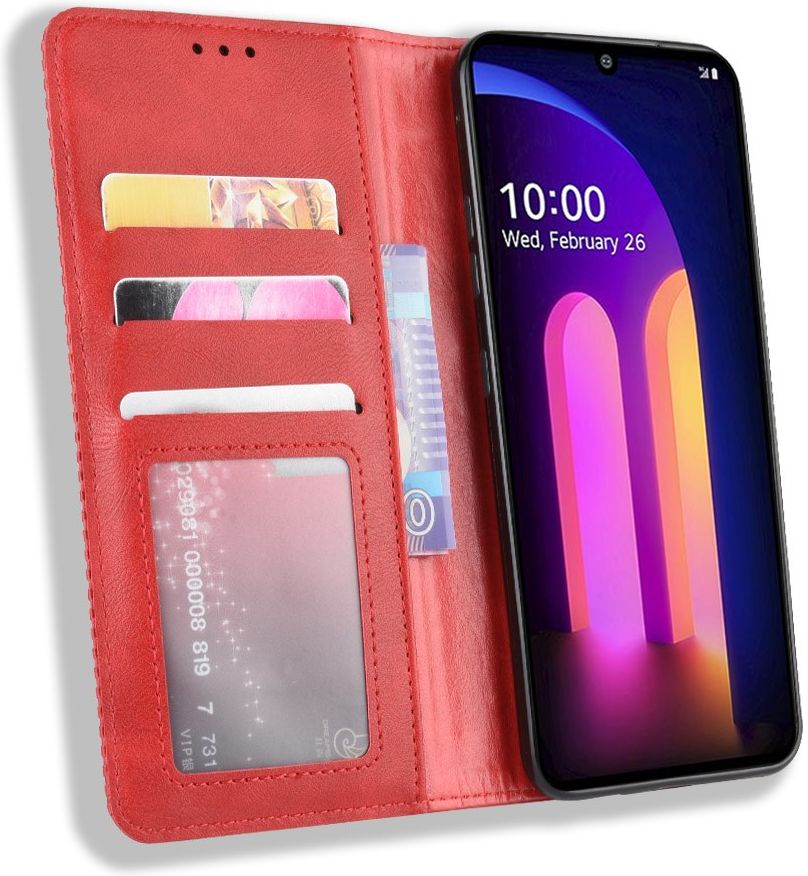 LG V60 Retro Stijl Kunstleren Portemonnee Hoesje Rood afbeelding 1