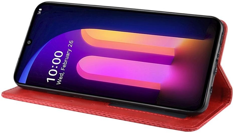 LG V60 Retro Stijl Kunstleren Portemonnee Hoesje Rood afbeelding 5