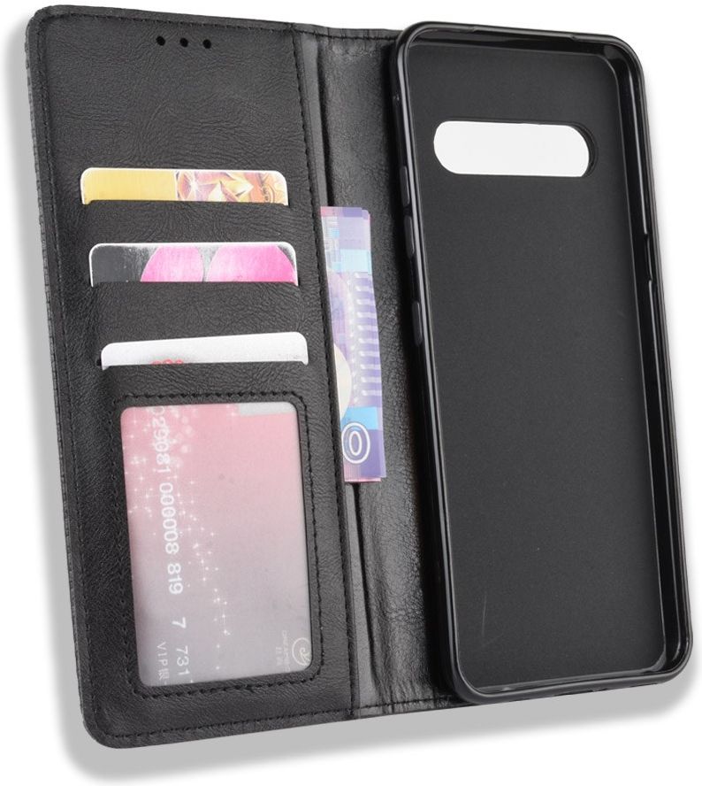 LG V60 Retro Stijl Kunstleren Portemonnee Hoesje Zwart afbeelding 5