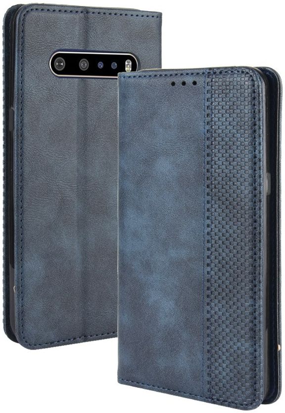 LG V60 Retro Stijl Kunstleren Portemonnee Hoesje Blauw afbeelding 2