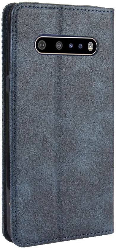 LG V60 Retro Stijl Kunstleren Portemonnee Hoesje Blauw afbeelding 6