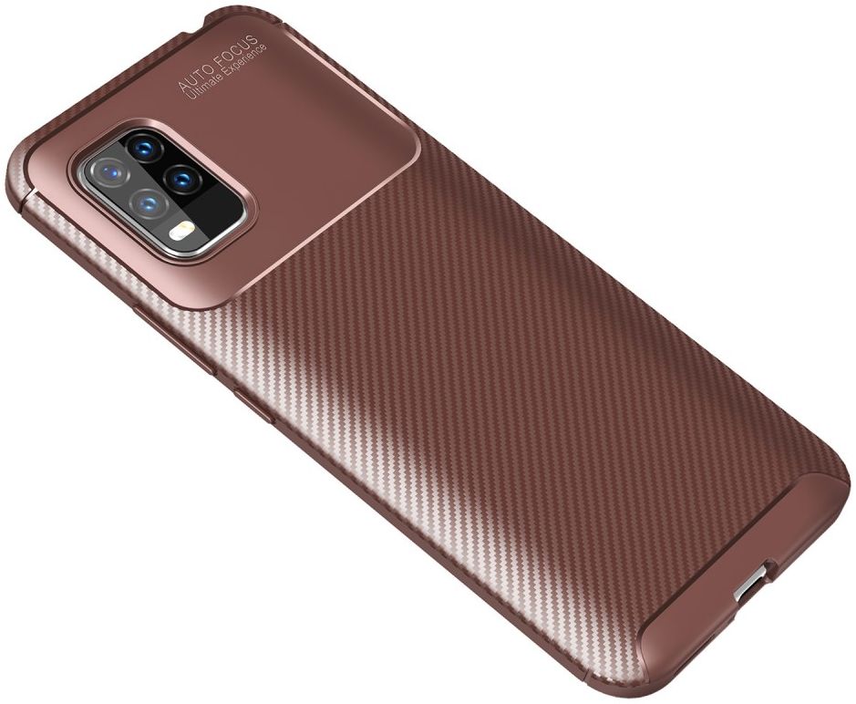 Xiaomi Mi 10 Lite Hoesje Geborsteld Carbon Flexibele Back Cover Bruin afbeelding 1