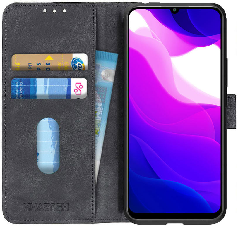 KHAZNEH Xiaomi MI 10 Lite 5G Hoesje Retro Wallet Book Case Zwart afbeelding 1