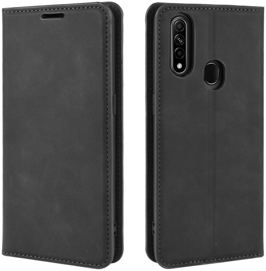 Oppo A8 / A31 Hoesje Zijdezacht Kunstleer Portemonnee Zwart afbeelding 4