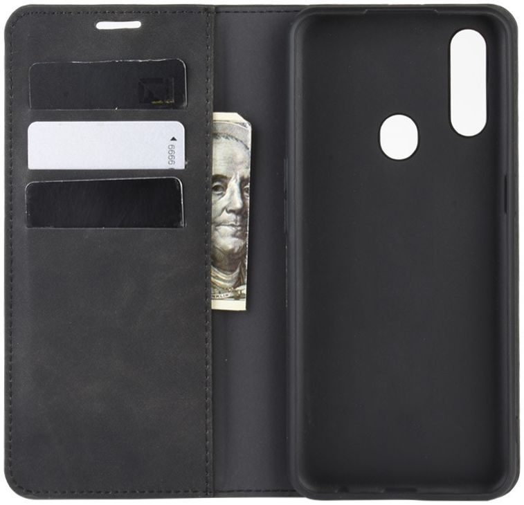 Oppo A8 / A31 Hoesje Zijdezacht Kunstleer Portemonnee Zwart afbeelding 6