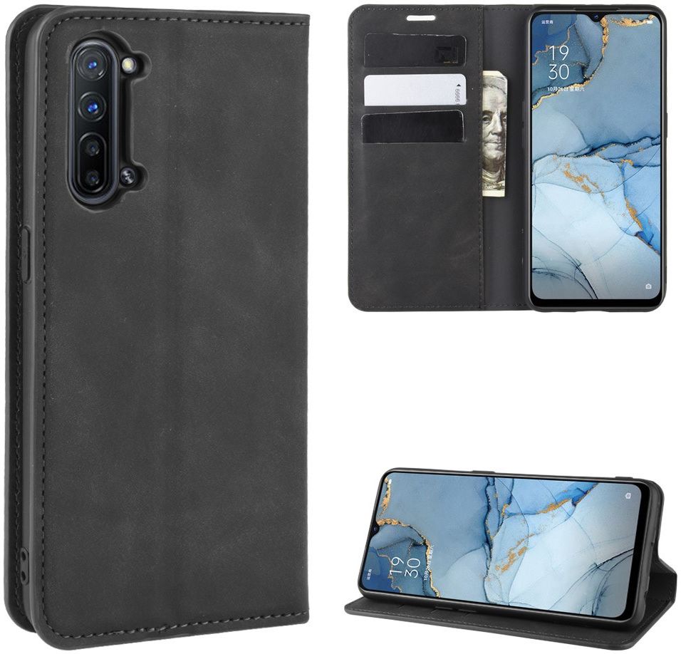 Oppo Reno 3 Hoesje Zijdezacht Kunstleer Portemonnee Zwart afbeelding 3