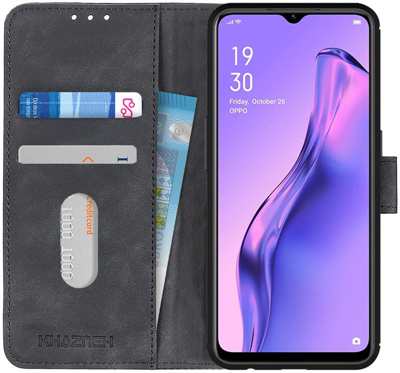 Oppo A8 / A31 Hoesje Vintage Wallet Zwart afbeelding 1