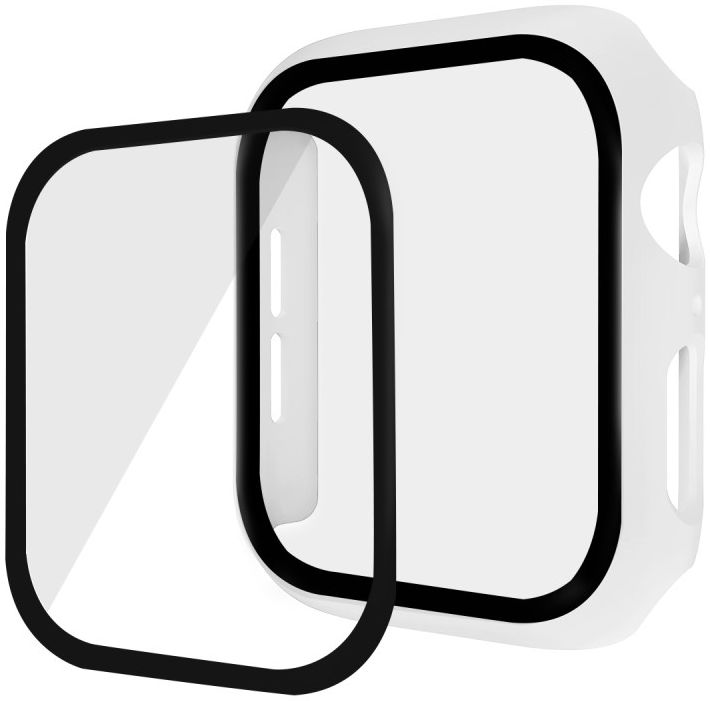 Apple Watch 44MM Hoesje Hard Plastic Bumper met Tempered Glass Wit afbeelding 2