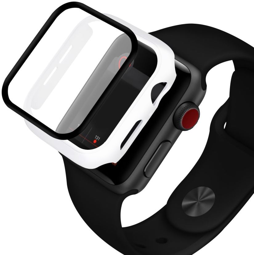 Apple Watch 44MM Hoesje Hard Plastic Bumper met Tempered Glass Wit afbeelding 1