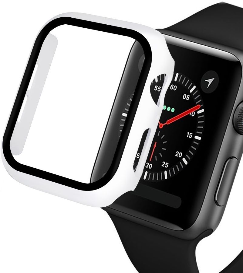 Apple Watch 44MM Hoesje Hard Plastic Bumper met Tempered Glass Wit afbeelding 5