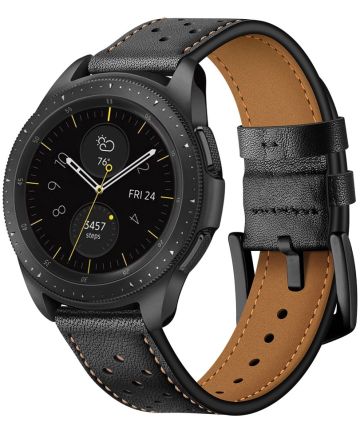 Universeel Smartwatch 20MM Bandje Echt Leer met Gesp Sluiting Zwart Bandjes