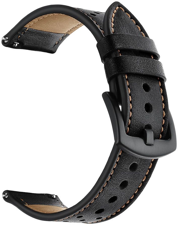 Universeel Smartwatch 20MM Bandje - Echt Leer - Gespsluiting - Zwart afbeelding 5