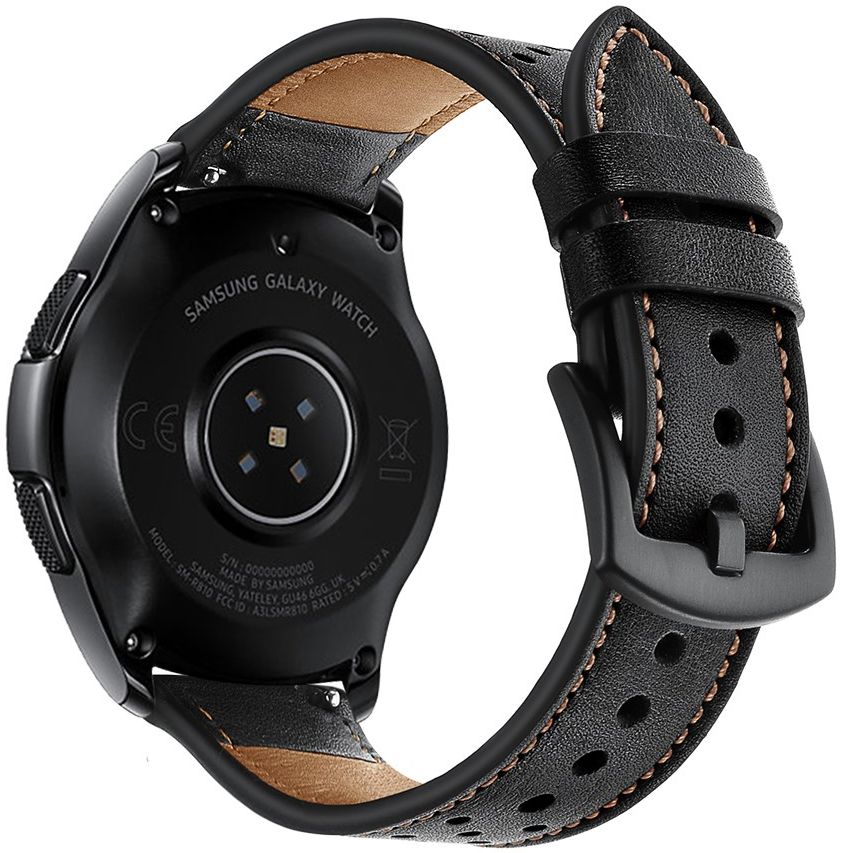 Universeel Smartwatch 20MM Bandje - Echt Leer - Gespsluiting - Zwart afbeelding 4