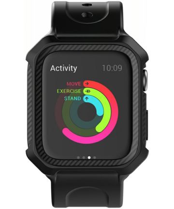 Apple Watch 40MM Hoesje Full Protect Carbon met Siliconen Bandje Zwart Cases
