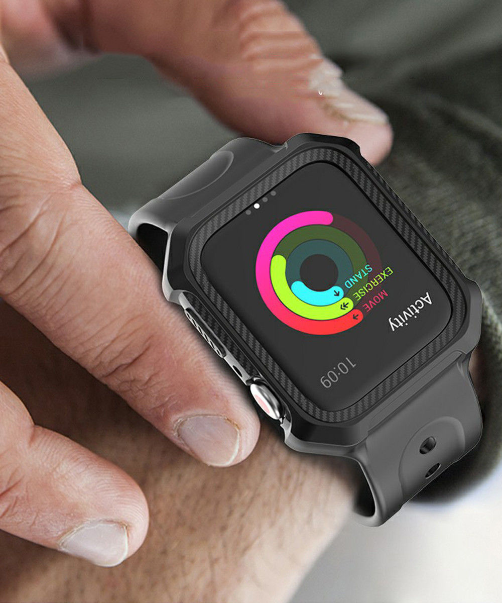 Apple Watch 40MM Hoesje Full Protect Carbon met Siliconen Bandje Blauw afbeelding 5