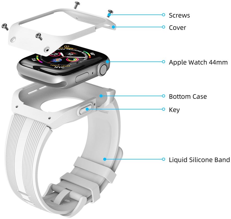Apple Watch 42MM Hoesje Robuust Full Protect met Siliconen Band Wit afbeelding 3