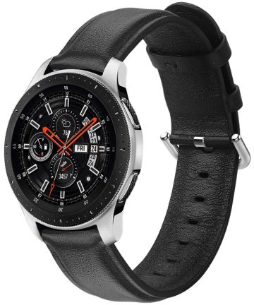 Universeel Smartwatch 20MM Bandje Echt Leer met RVS Gespsluiting Zwart Bandjes