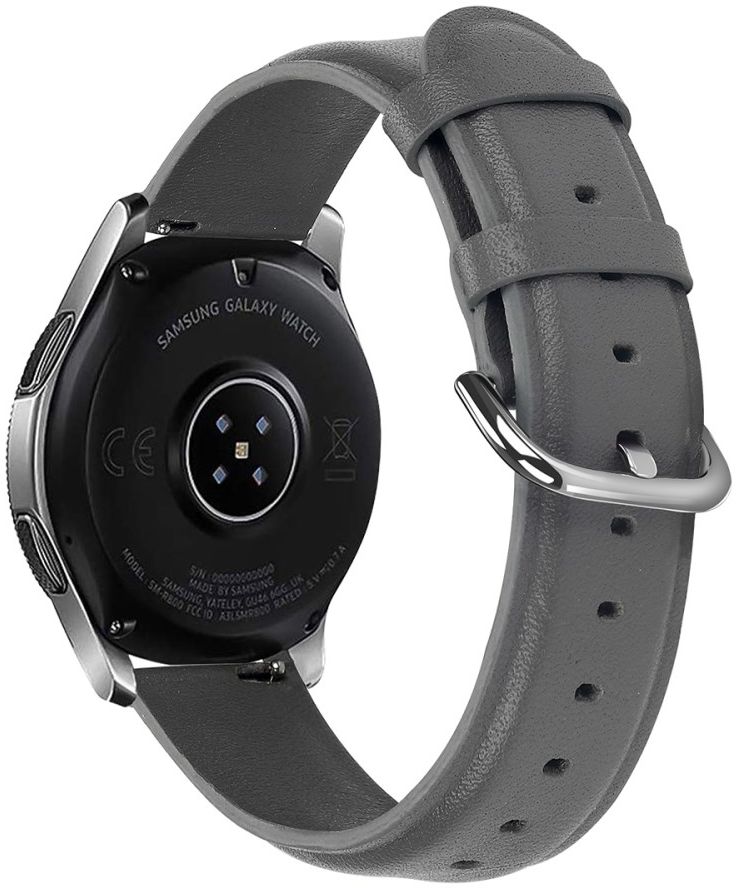Universeel Smartwatch 20MM Bandje Echt Leer met RVS Gespsluiting Grijs afbeelding 2