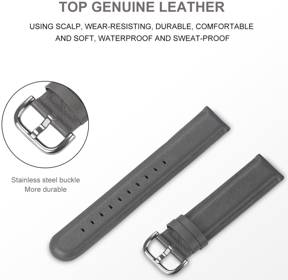 Universeel Smartwatch 20MM Bandje Echt Leer met RVS Gespsluiting Grijs afbeelding 4