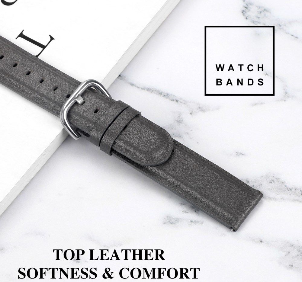 Universeel Smartwatch 20MM Bandje Echt Leer met RVS Gespsluiting Grijs afbeelding 6