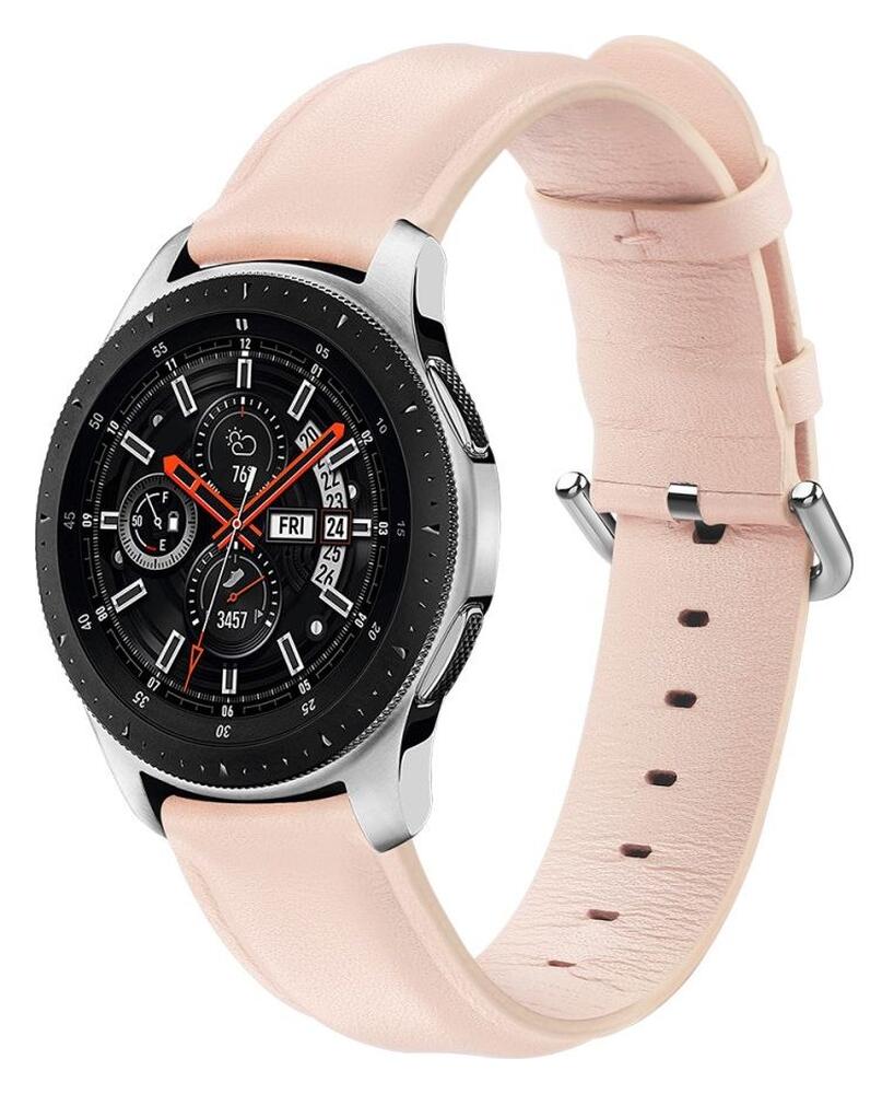 Universeel Smartwatch 20MM Bandje - Echt Leer - met RVS Gespsluiting - Roze afbeelding 1