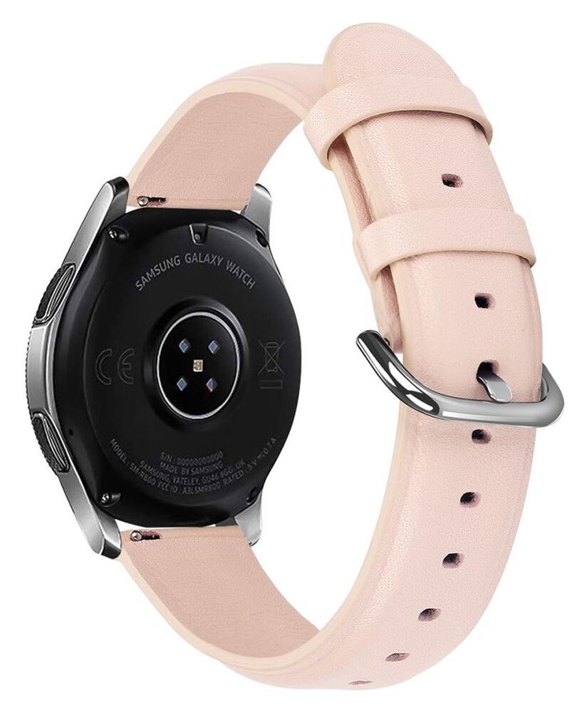 Universeel Smartwatch 20MM Bandje - Echt Leer - met RVS Gespsluiting - Roze afbeelding 2