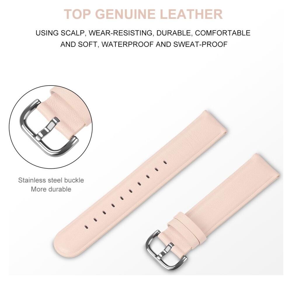 Universeel Smartwatch 20MM Bandje - Echt Leer - met RVS Gespsluiting - Roze afbeelding 4