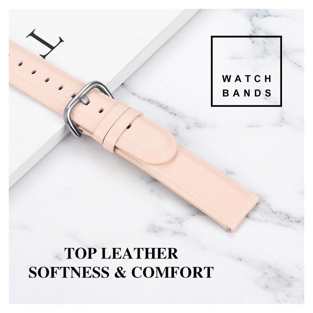 Universeel Smartwatch 20MM Bandje - Echt Leer - met RVS Gespsluiting - Roze afbeelding 6