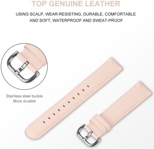 Universeel Smartwatch 20MM Bandje - Echt Leer - met RVS Gespsluiting - Roze afbeelding 4