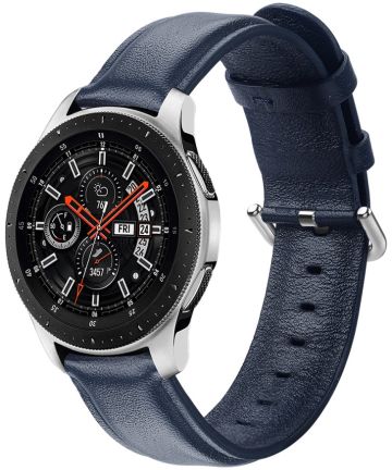 Universeel Smartwatch 20MM Bandje Echt Leer met RVS Gespsluiting Blauw Bandjes