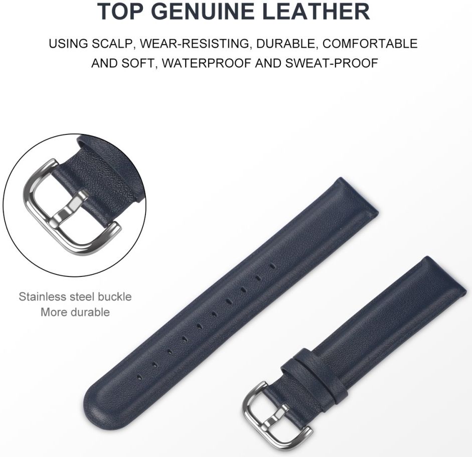 Universeel Smartwatch 20MM Bandje Echt Leer met RVS Gespsluiting Blauw afbeelding 4