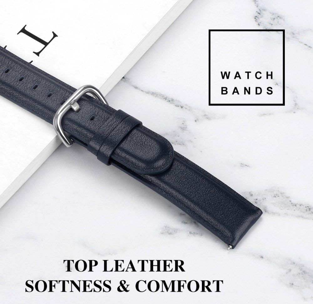 Universeel Smartwatch 20MM Bandje Echt Leer met RVS Gespsluiting Blauw afbeelding 6